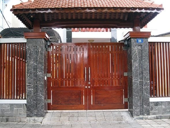 Mẫu cổng gỗ biệt thự 2 cánh đẹp "sang trọng" Mau Cong Go Biet Thu 2 Canh Hien Dai Dep