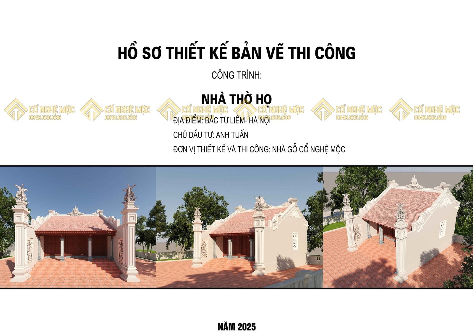 Chuyên thiết kế & thi công làm nhà gỗ lim 3 gian, 5 gian kẻ truyền Bắc Bộ đẹp + chất lượng Phối cảnh 3d nhà gỗ lim